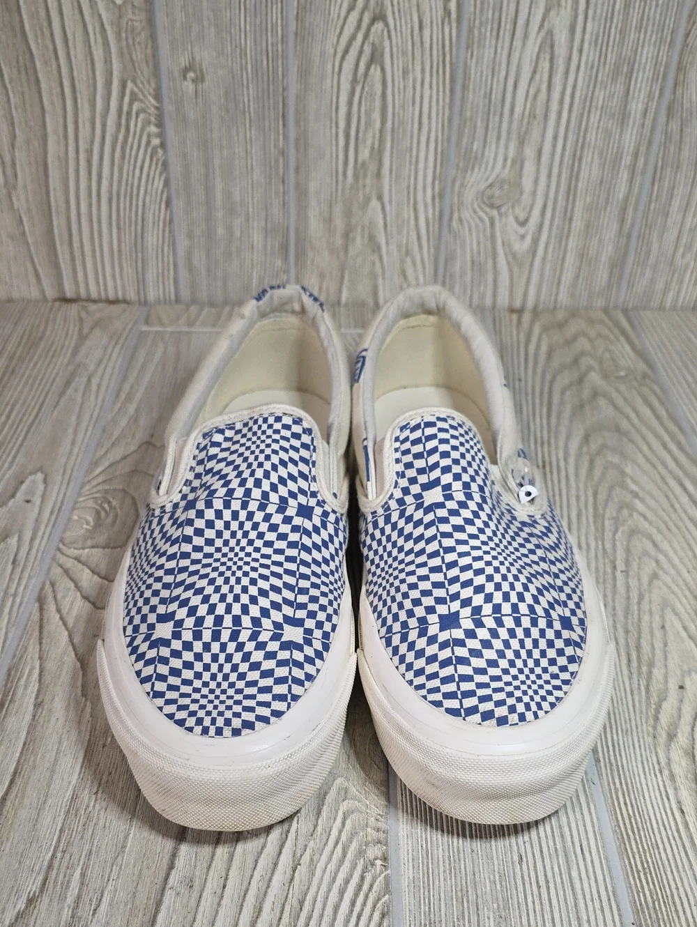 Vans OG Classic Slip On LX Blue White Optical Checkerboard Sneakers Mens Size 10